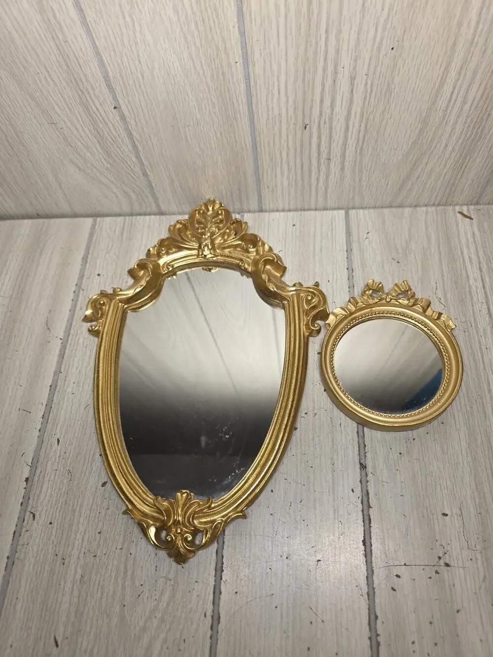 Vintage Decorative Wall Mirrors Gold Floral Shield Shape Set Of 2 Victorian